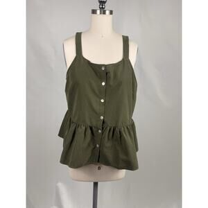 Versona Suede Tank Top Dark Green – Button‎ Front Boho Cottagecore Preppy Size L